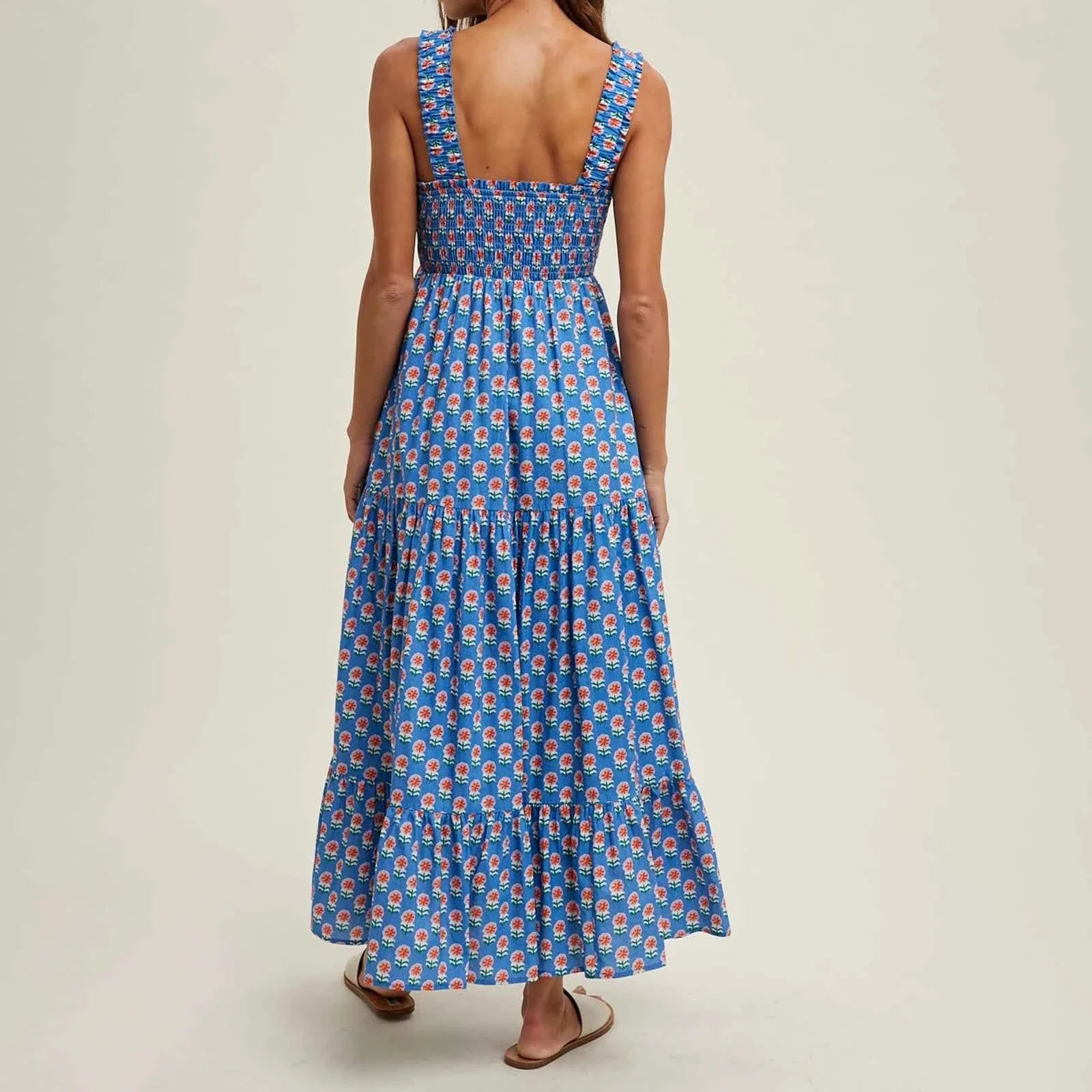 Women Bohemian Floral Print Sundress Backless