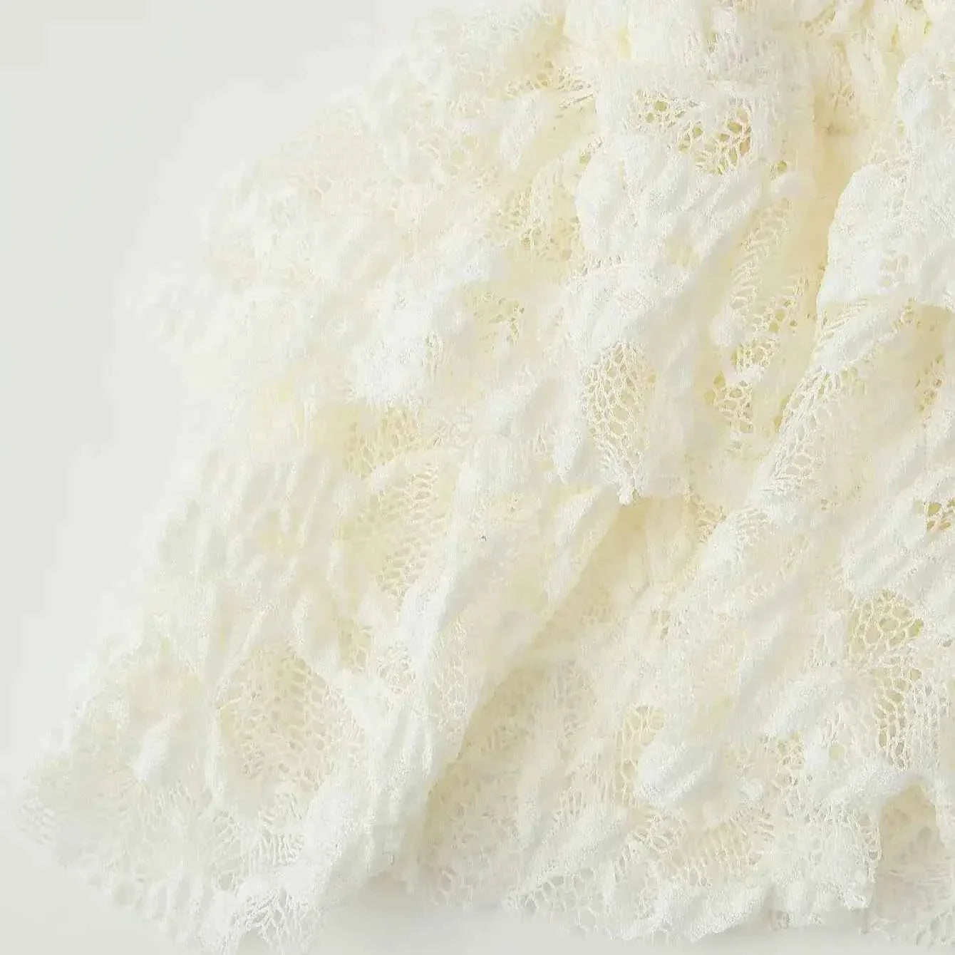 Women Bow Layered Lace Shirt Hollow V-neck