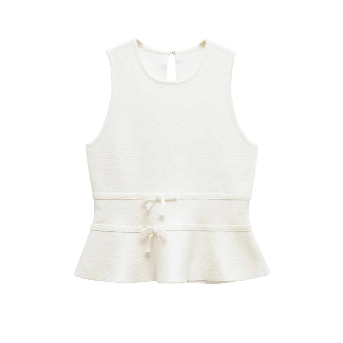 Women Bow Tie Knit Vest Slim Fit Round Neck Sleeveless Hidden Button Short Top