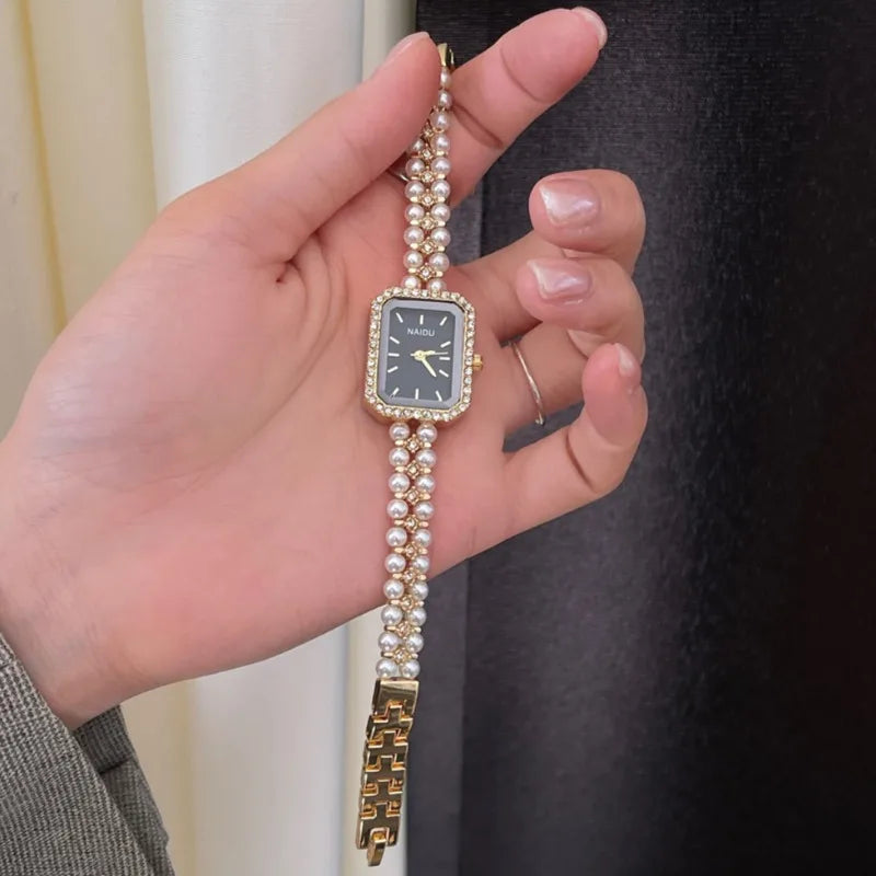 Women Bracelet Watch Vintage Shell Pearls Chain Quartz
