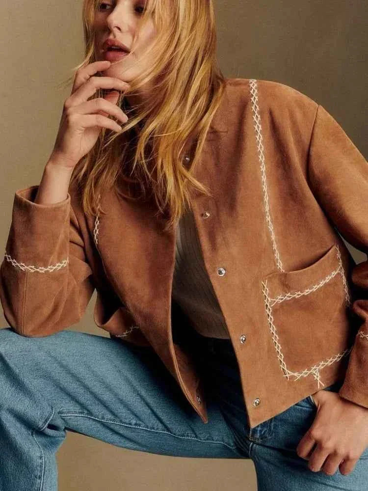 Women Brown Suede Jacket