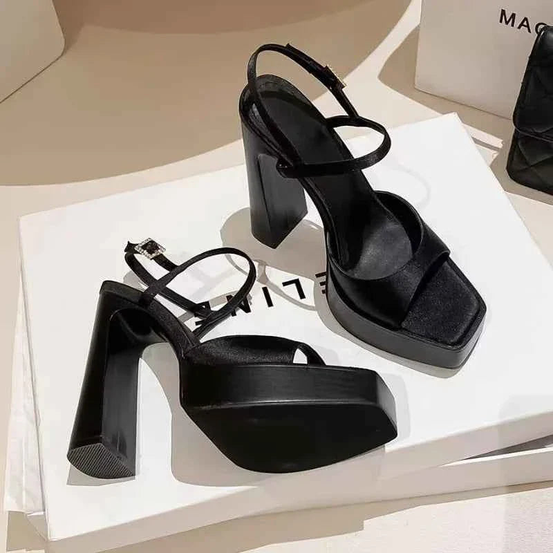 Women Buckle Open Toe Heels