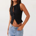 Women Button Down Tank Vest Casual
