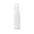 Women Button Up White Sleeveless Maxi Dress - L