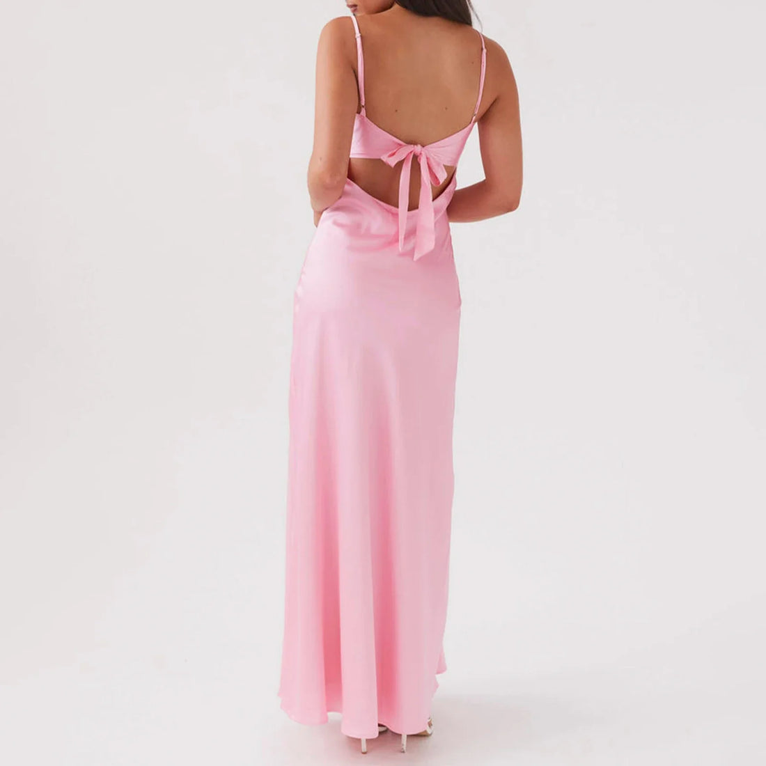 Women Cami Dress Solid Color Sleeveless Tie-Up Front Backless