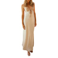 Women Cami Dress Solid Color Sleeveless Tie-Up Front Backless - Champagne / L