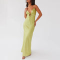 Women Cami Dress Solid Color Sleeveless Tie-Up Front Backless