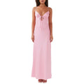 Women Cami Dress Solid Color Sleeveless Tie-Up Front Backless - Pink / L