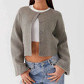 Women Casual Loose O-neck Single Breasted Long Sleeve Sweaters