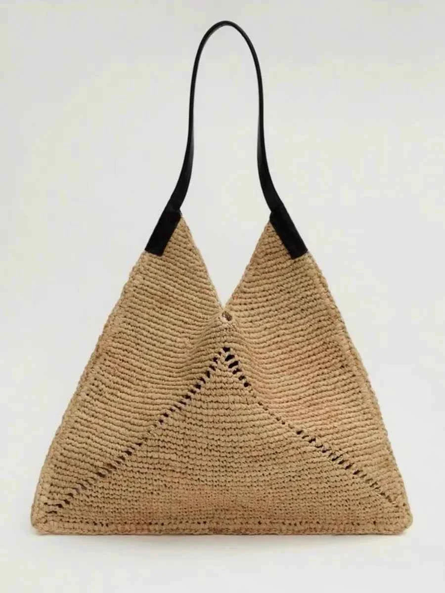 Women Casual Travel Handbag PU Leather Simple Straw Bag