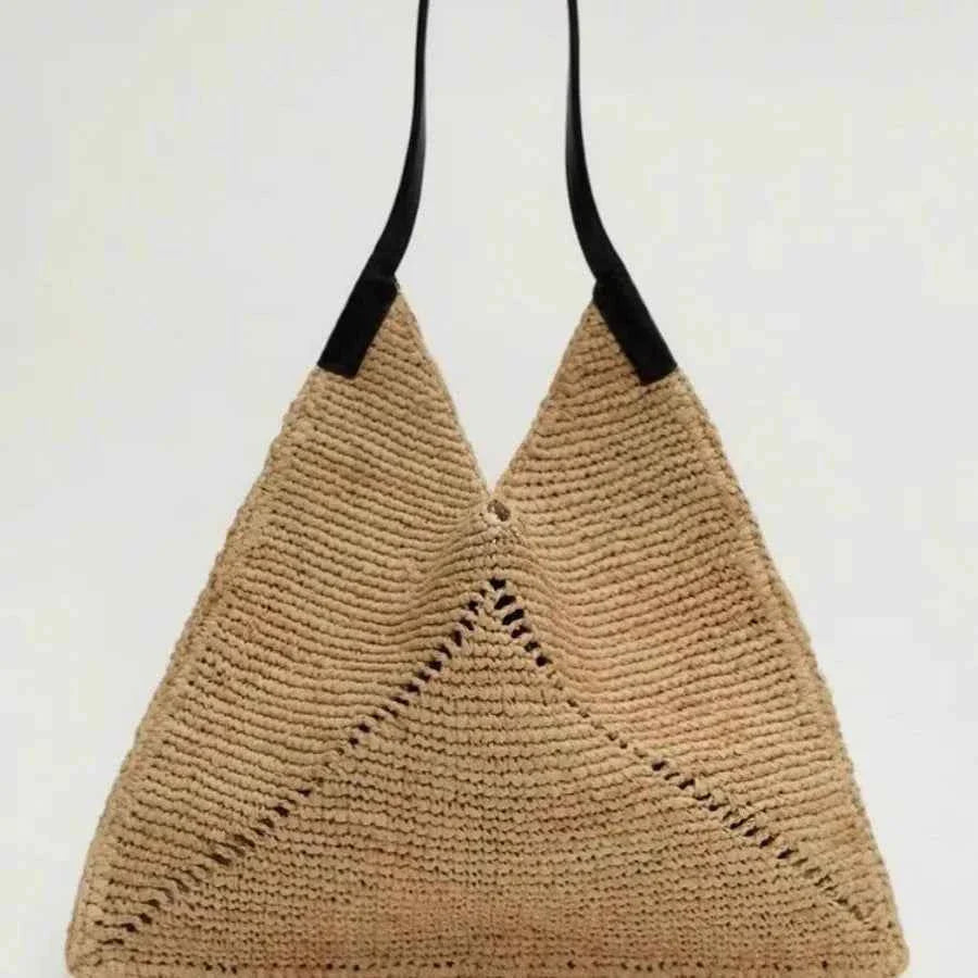 Women Casual Travel Handbag PU Leather Simple Straw Bag