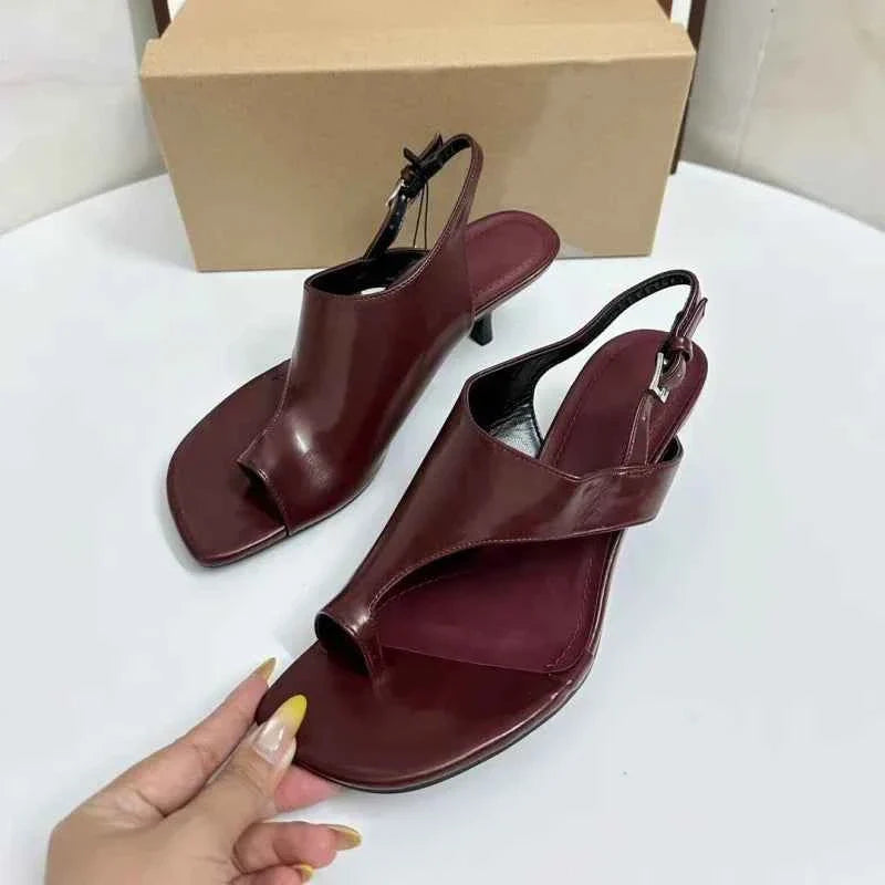 Women Chunky Leather High Heel Sandals