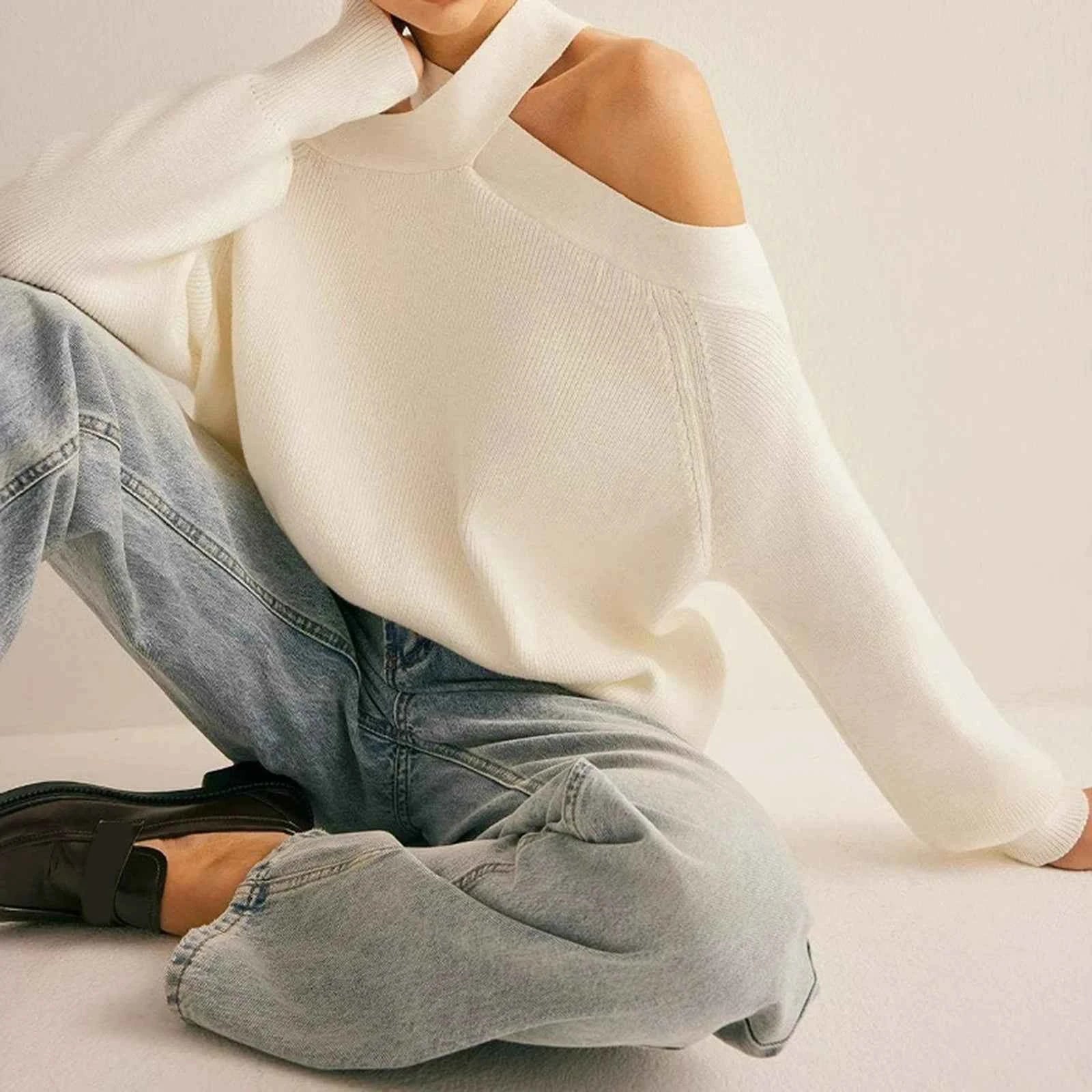 Women Cold Shoulder Loose Fit Sweater