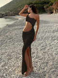 Women Crochet Knit Maxi Dress - black / S
