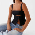 Women Crop Top Split Hem Cutout Backless Tank Top