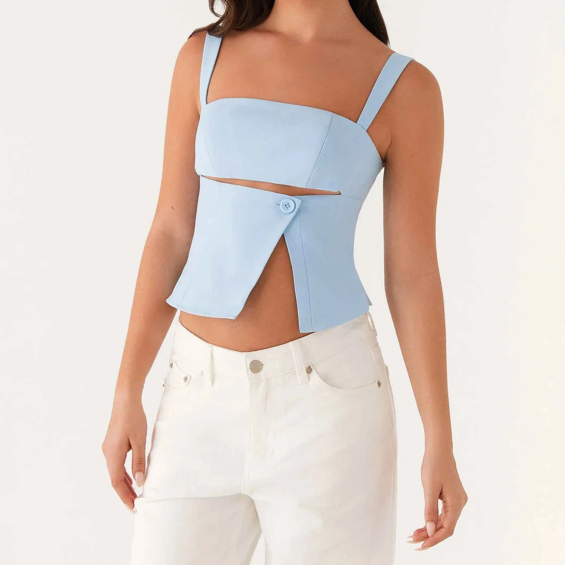 Women Crop Top Split Hem Cutout Backless Tank Top