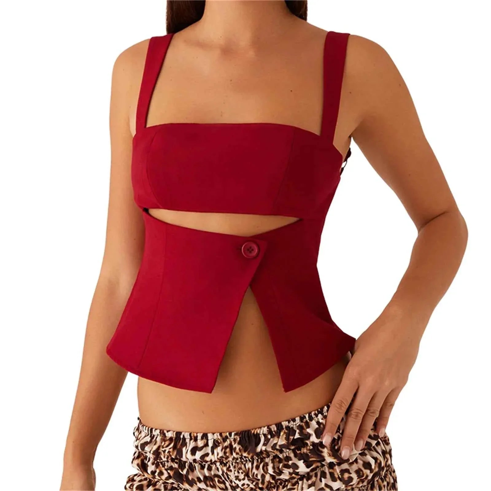 Women Crop Top Split Hem Cutout Backless Tank Top