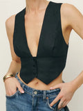 Women Deep V-neck Vest Sleeveless Tank - B / M