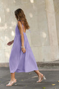 Women Elegant Lace-Up Pockets A-Line Dress - Lavender / L