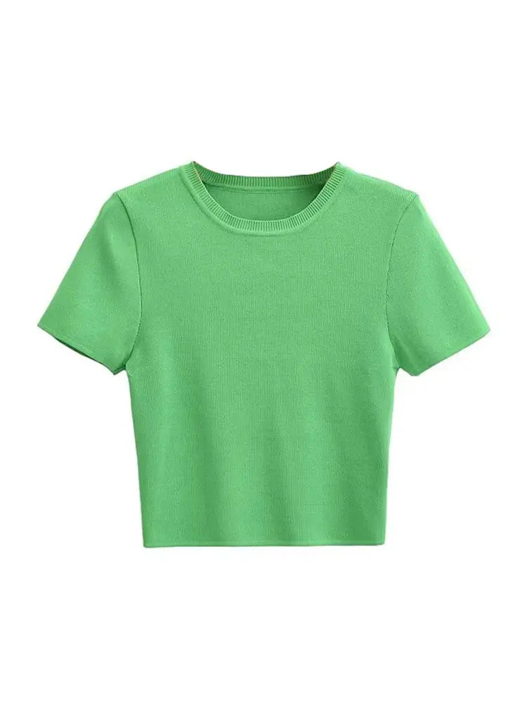 Women Fashion Striped Basic Cropped Knit Sweater - as picture 10 / S