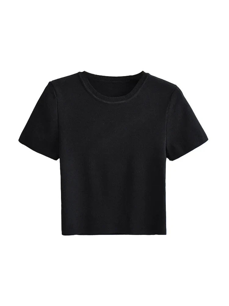 Women Fashion Striped Basic Cropped Knit Sweater - as picture 11 / S