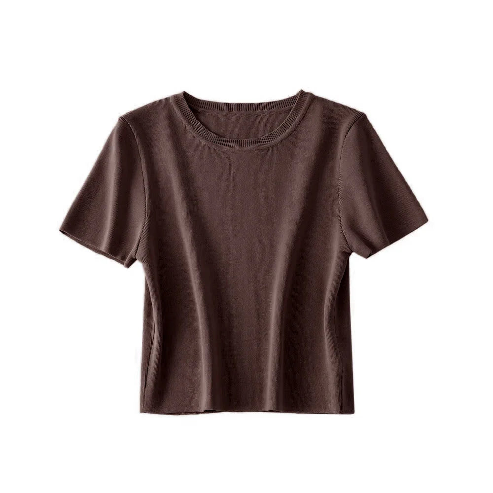 Women Fashion Striped Basic Cropped Knit Sweater - as picture 2 / S