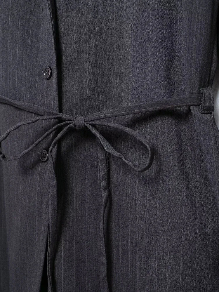 Women Fashion With Belt Striped Single Breasted Blazer Vintage