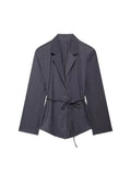 Women Fashion With Belt Striped Single Breasted Blazer Vintage - As Picture / XS