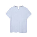 Women Fashion With Pearls Blue Knitted Pullover Sweater Vintage O-Neck Short Sleeves