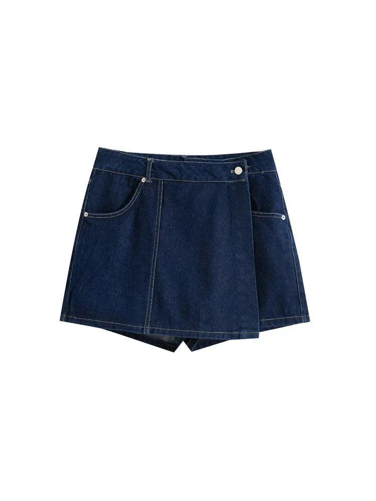 Women Fashion With Pockets Wrap Denim Shorts