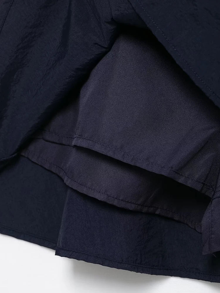 Women Fashion With Side Stripes Cropped Jacket Coat And High Waist Elastic Drawstring Skort