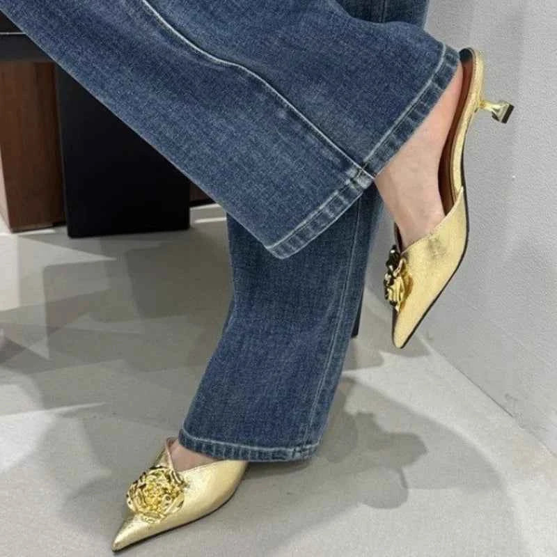 Women Flats Slippers Pointed Toe Elegant Mules
