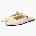 Women Flats Square Toe Buckle Strap Breathable Mules - Beige / 41