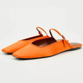 Women Flats Square Toe Buckle Strap Breathable Mules - Orange / 36