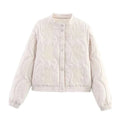 Women Floral Embroidery Quilted Jacket Coat