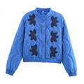 Women Floral Embroidery Quilted Jacket Coat