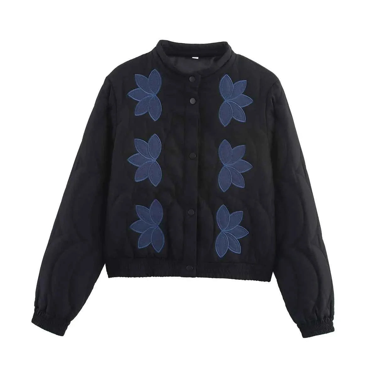 Women Floral Embroidery Quilted Jacket Coat