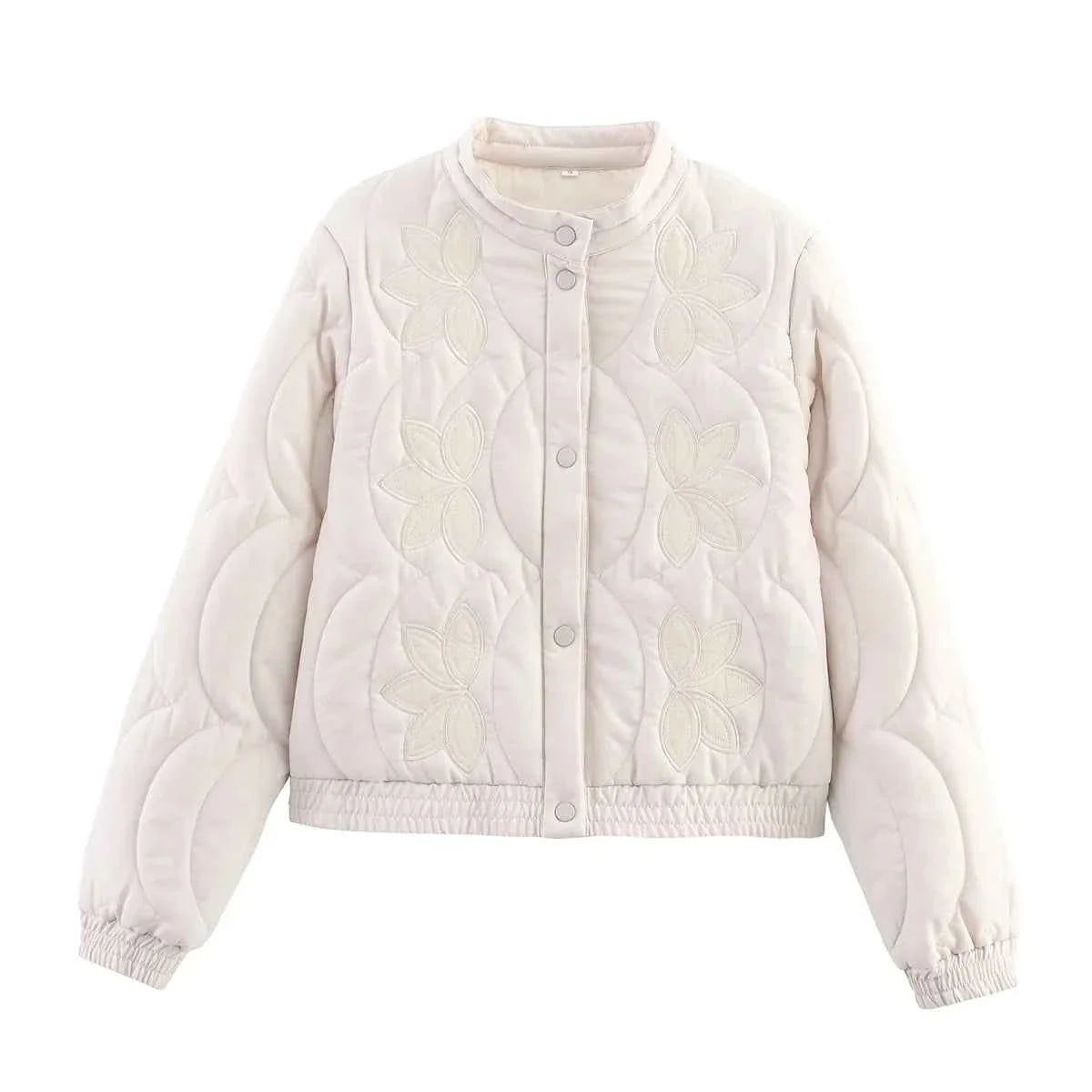 Women Floral Embroidery Quilted Jacket Coat