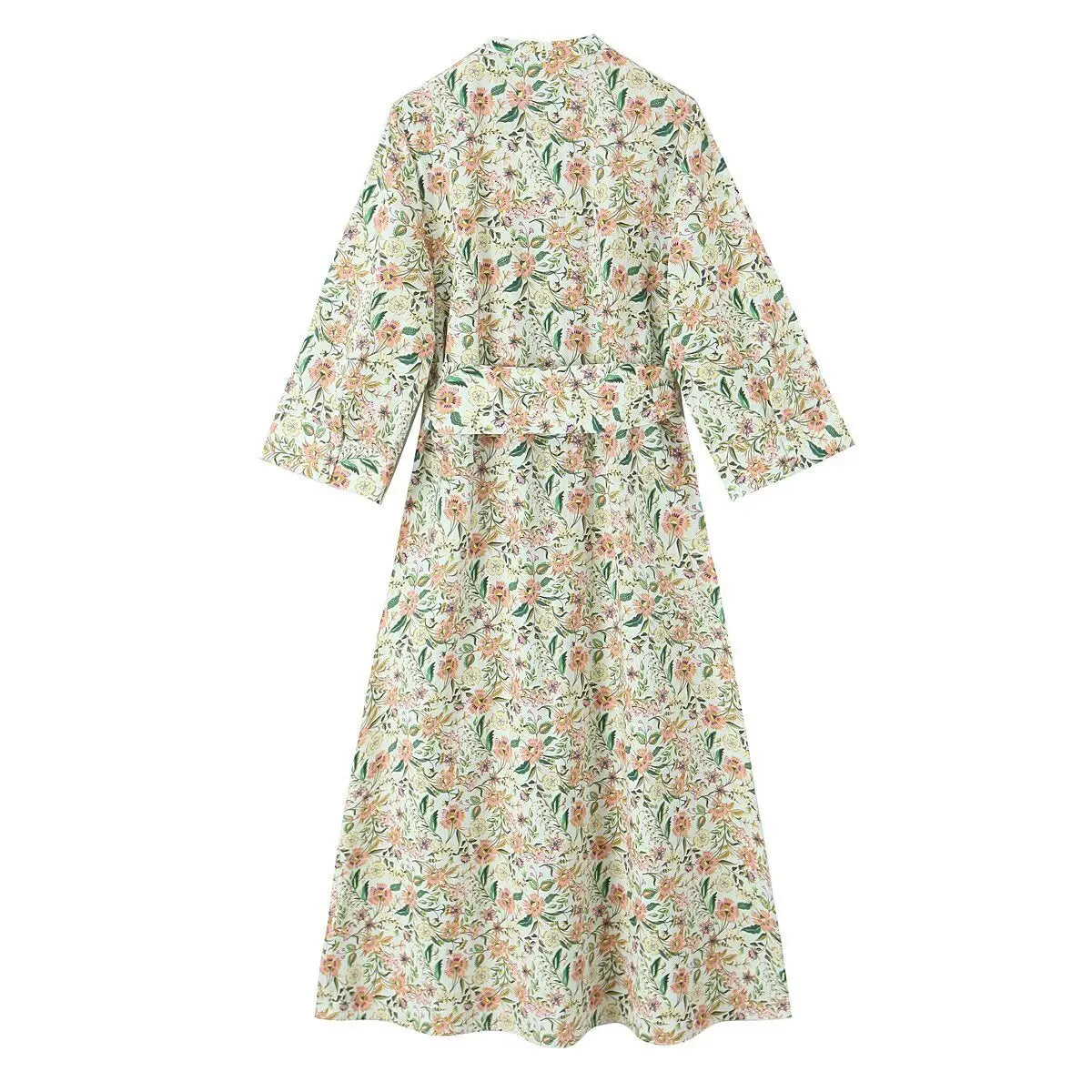 Women Floral Print Midi Dress with Belt