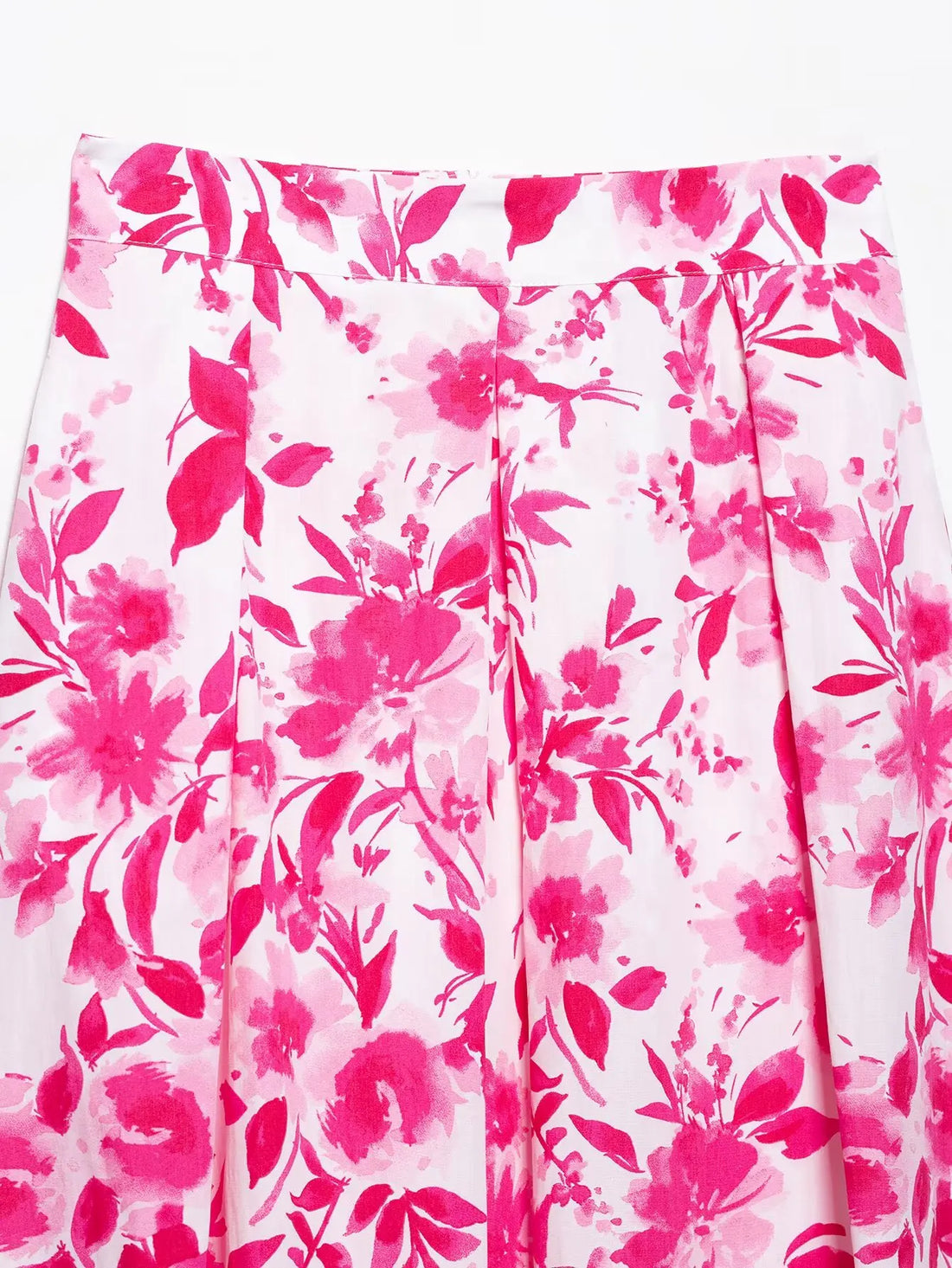 Women Floral Print Pleats Design A Line Midi Skirt