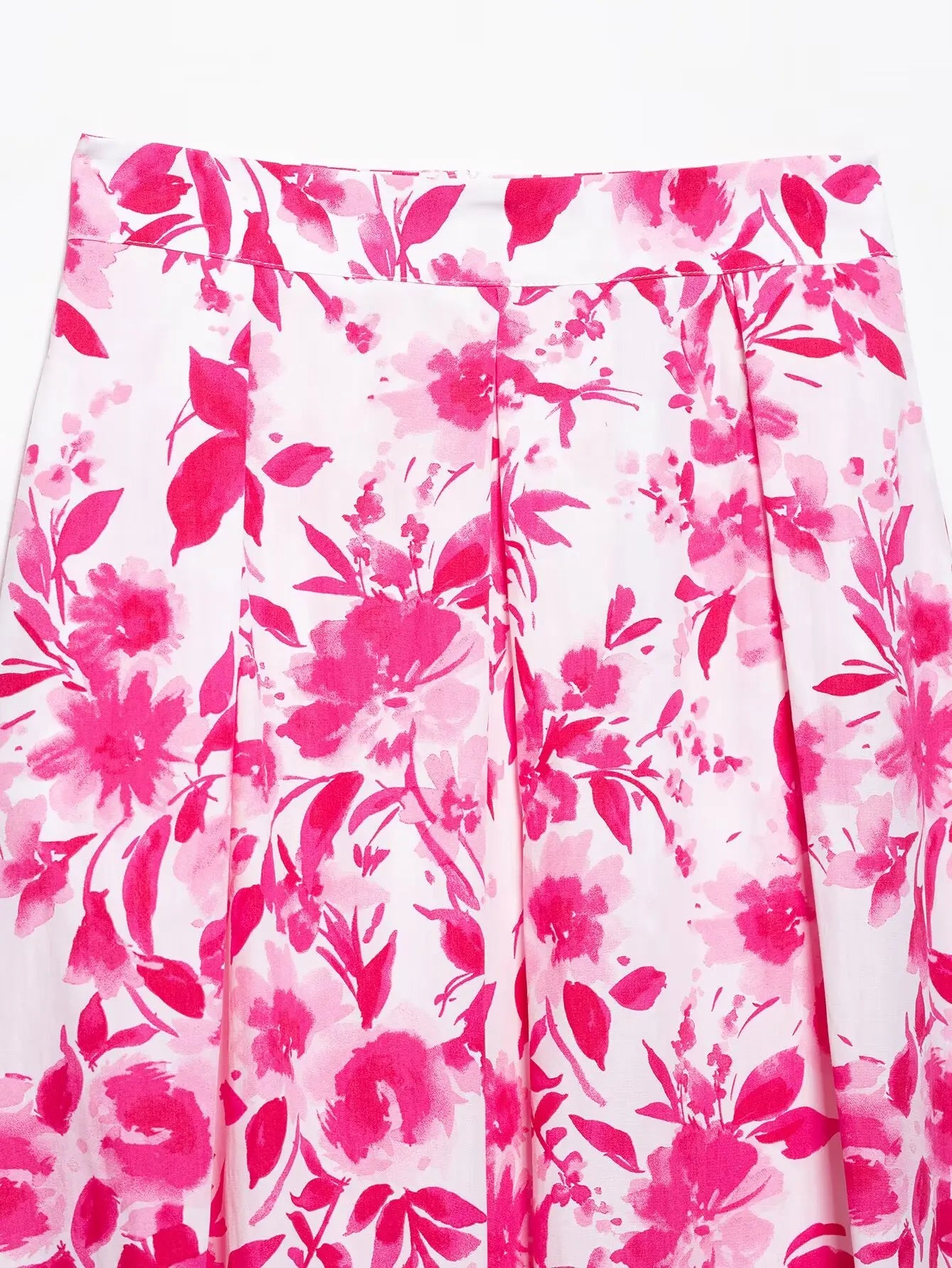 Women Floral Print Pleats Design A Line Midi Skirt