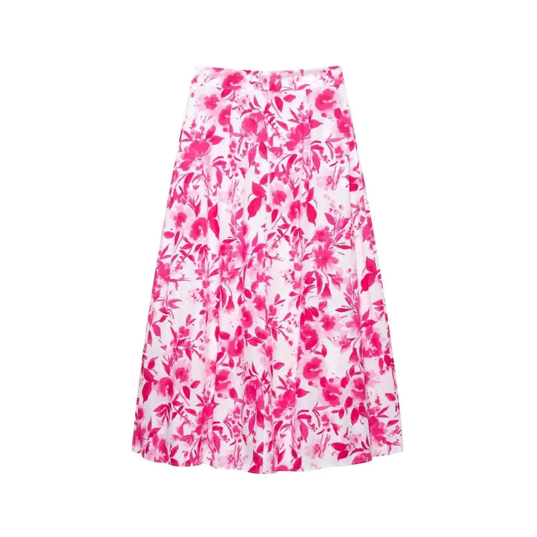 Women Floral Print Pleats Design A Line Midi Skirt