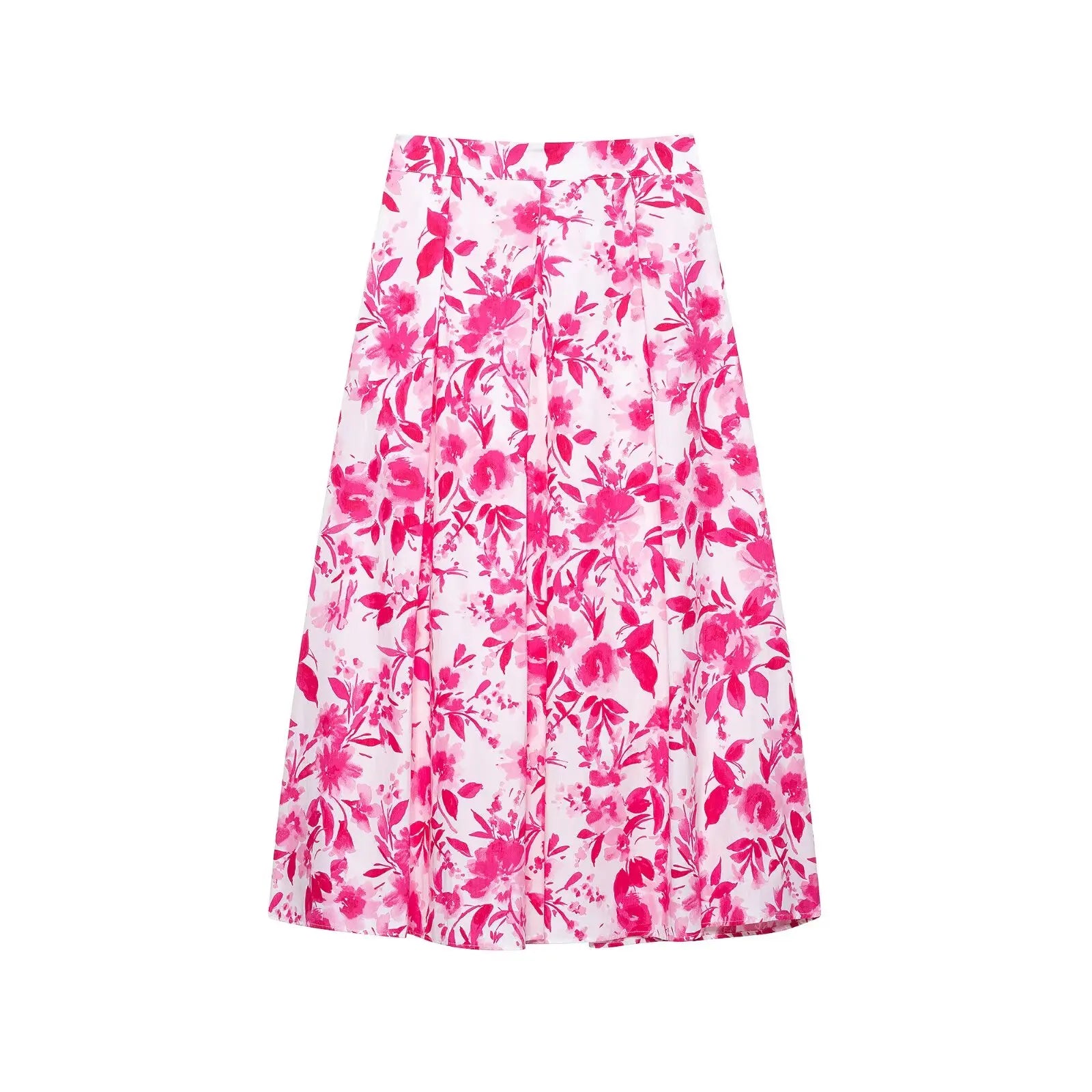 Women Floral Print Pleats Design A Line Midi Skirt - BB QUN9035 / S