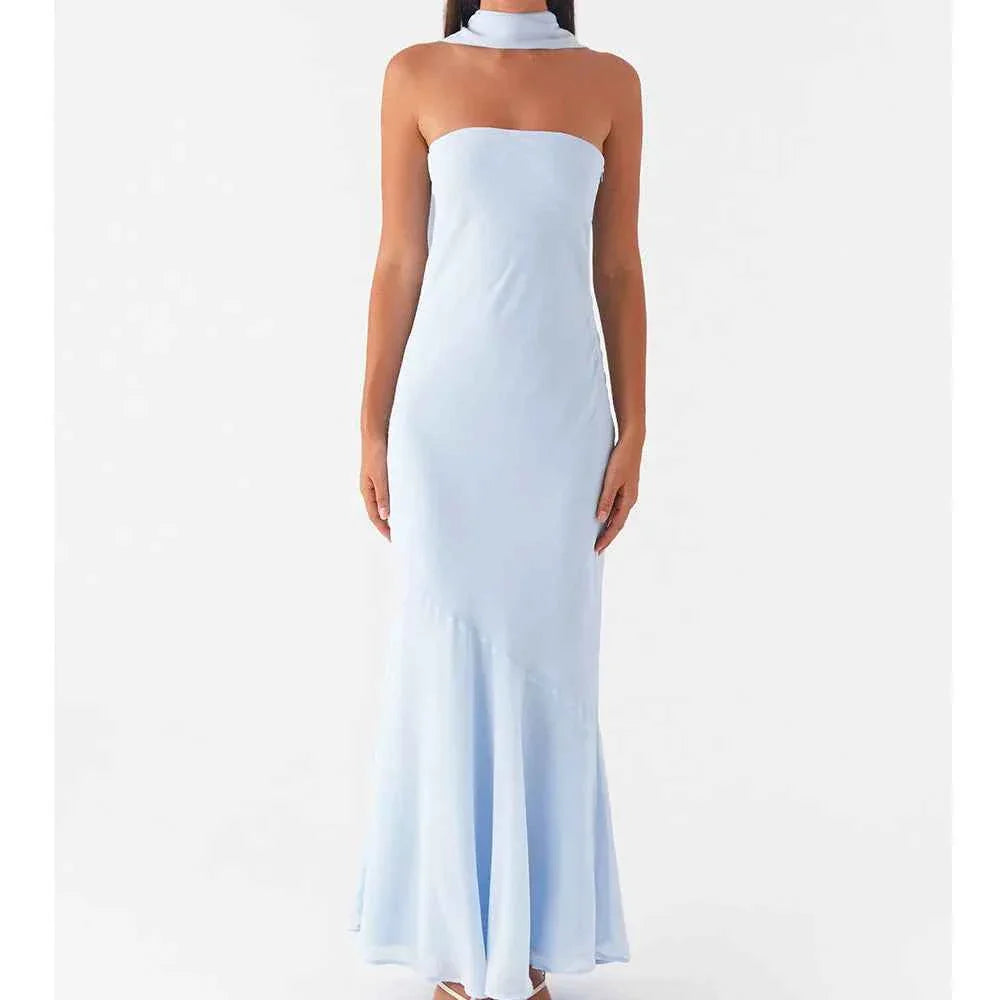 Women Floral Tube Maxi Dress with Scarf