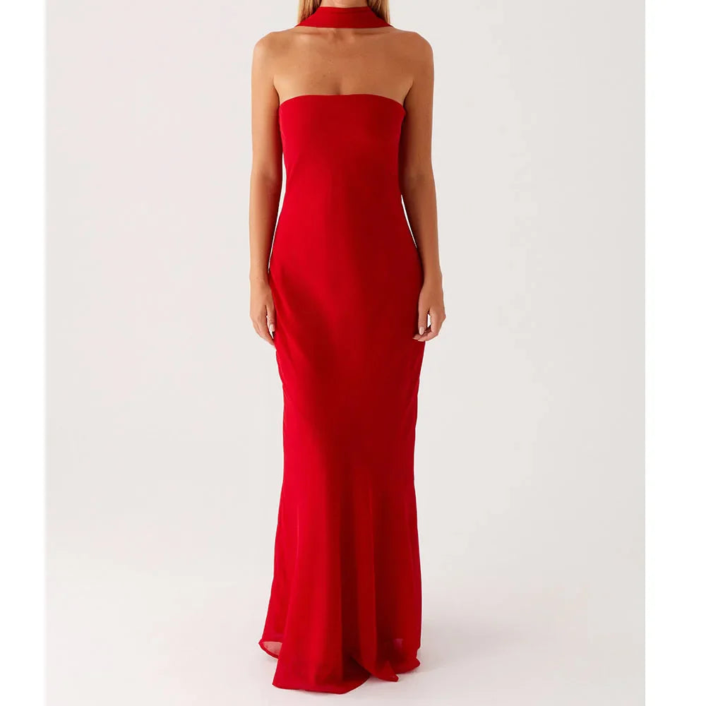 Women Floral Tube Maxi Dress with Scarf - F / M