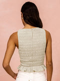 Women Frill Smocked Vest Sleeveless Shirred Ruffle Tank Top