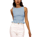Women Frill Smocked Vest Sleeveless Shirred Ruffle Tank Top - Blue / S