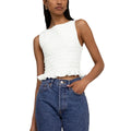 Women Frill Smocked Vest Sleeveless Shirred Ruffle Tank Top - WHITE / S