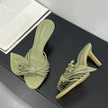 Women Green Leaf Narrow Band Summer Slipper Sandal
