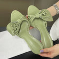 Women Green Leaf Narrow Band Summer Slipper Sandal